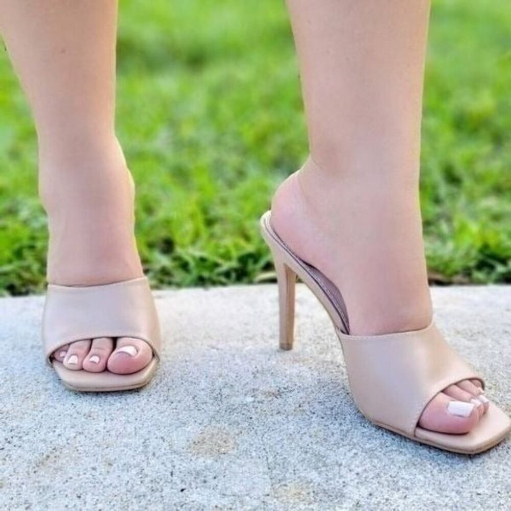 Women's Nude Open‎ Square Toe High Mule Sandals - Picture 4 of 4